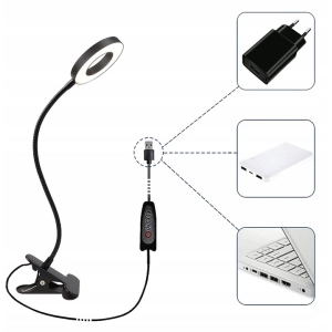 LAMPKA DO CZYTANIA KSIĄŻEK LED REGULACJA LED Z KLIPSEM 360° USB NOCNA RING