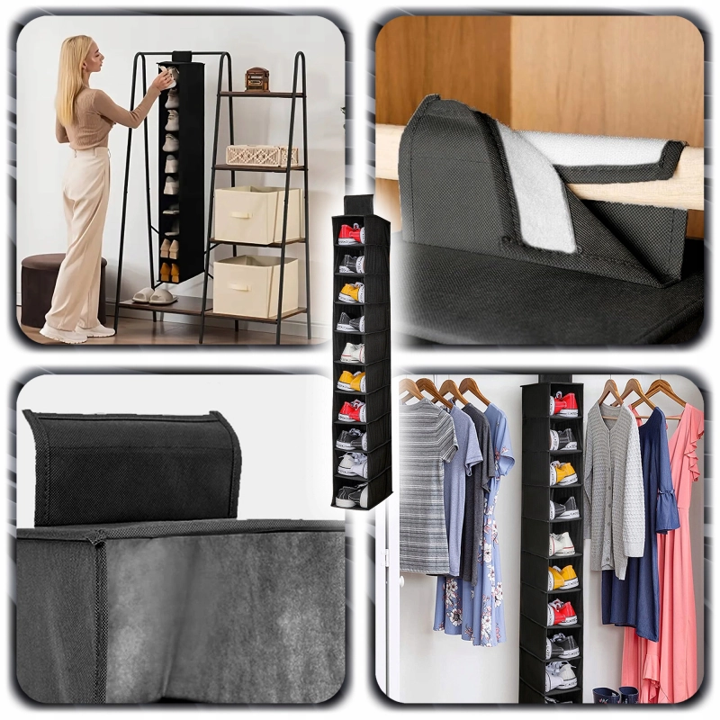 ORGANIZER WISZĄCY DO SZAFY NA OBUWIE BUTY WIESZAK REGAŁ 10 PÓŁEK TEKSTYLNA