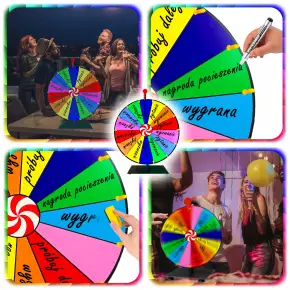 KOŁO FORTUNY SUCHOŚCIERALNE GRA DLA DZIECI LOTERIA IMPREZY 50CM + AKCESORIA