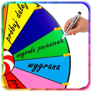 KOŁO FORTUNY SUCHOŚCIERALNE GRA DLA DZIECI LOTERIA IMPREZY 50CM + AKCESORIA