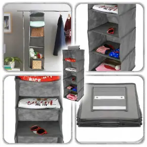 ORGANIZER WISZĄCY DO SZAFY NA UBRANIA BUTY CZAPKI REGAŁ 5 PÓŁEK TEKSTYLNA