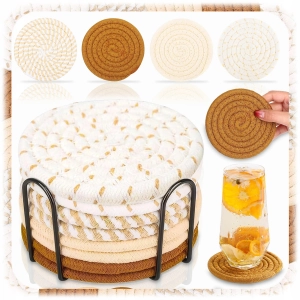 8SZT BAWEŁNIANE PODKŁADKI PODSTAWKI POD PIWO Kubek Szklankę ze Stojakiem