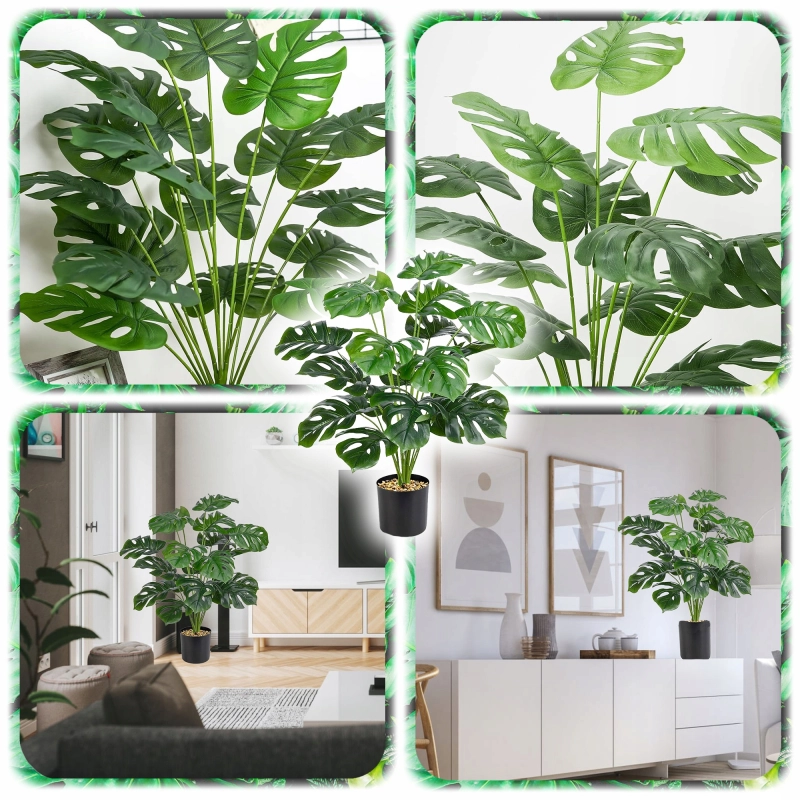 MONSTERA SZTUCZNA W DONICZCE 70CM SZTUCZNE KWIATY FEJKA ROŚLINA 18 LIŚCI XL