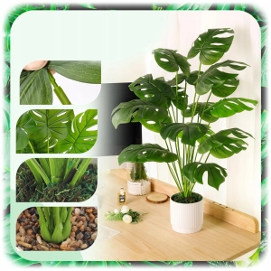 MONSTERA SZTUCZNA W DONICZCE 70CM SZTUCZNE KWIATY FEJKA ROŚLINA 18 LIŚCI XL