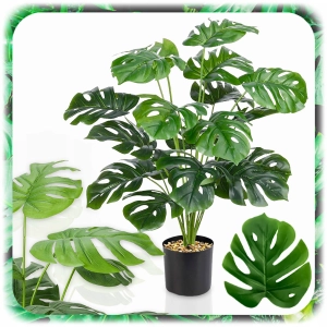 MONSTERA SZTUCZNA W DONICZCE 70CM SZTUCZNE KWIATY FEJKA ROŚLINA 18 LIŚCI XL