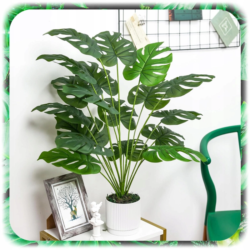 MONSTERA SZTUCZNA W DONICZCE 70CM SZTUCZNE KWIATY FEJKA ROŚLINA 18 LIŚCI XL
