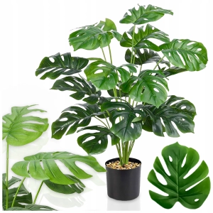 MONSTERA SZTUCZNA W DONICZCE 70CM SZTUCZNE KWIATY FEJKA ROŚLINA 18 LIŚCI XL