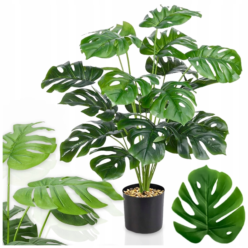 MONSTERA SZTUCZNA W DONICZCE 70CM SZTUCZNE KWIATY FEJKA ROŚLINA 18 LIŚCI XL