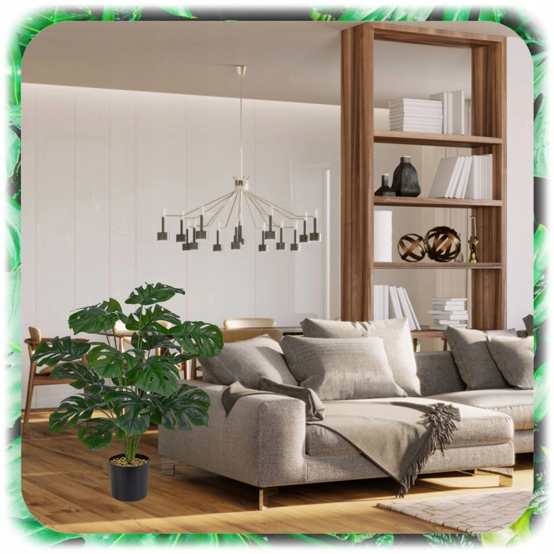 MONSTERA SZTUCZNA W DONICZCE 70CM SZTUCZNE KWIATY FEJKA ROŚLINA 18 LIŚCI XL