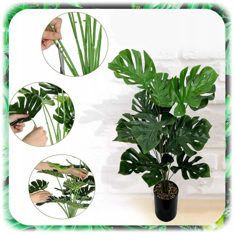 MONSTERA SZTUCZNA W DONICZCE 70CM SZTUCZNE KWIATY FEJKA ROŚLINA 18 LIŚCI XL