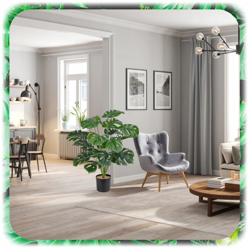 MONSTERA SZTUCZNA W DONICZCE 70CM SZTUCZNE KWIATY FEJKA ROŚLINA 18 LIŚCI XL