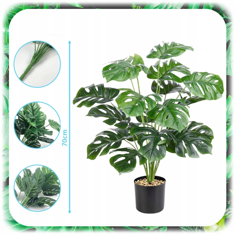MONSTERA SZTUCZNA W DONICZCE 70CM SZTUCZNE KWIATY FEJKA ROŚLINA 18 LIŚCI XL