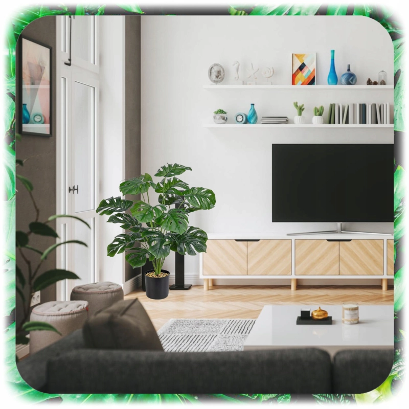 MONSTERA SZTUCZNA W DONICZCE 70CM SZTUCZNE KWIATY FEJKA ROŚLINA 18 LIŚCI XL