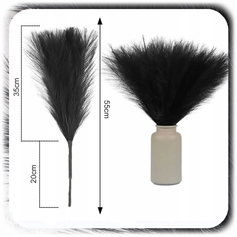ZESTAW 20x SZTUCZNA TRAWA PAMPASOWA DEKORACYJNA GAŁĄZKI TRZCINA CZARNA 55CM