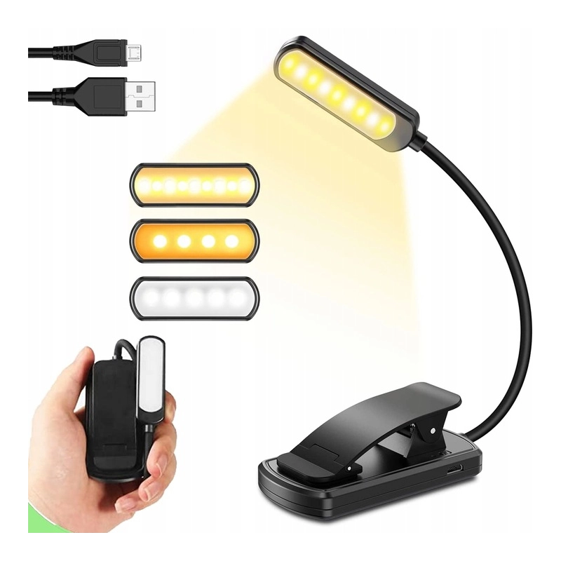 LAMPKA DO CZYTANIA KSIĄŻEK USB LAMPKA NOCNA Z KLIPSEM ZDROWA DLA OCZU 8 LED