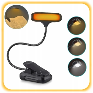 LAMPKA DO CZYTANIA KSIĄŻEK NOCNA Z KLIPSEM USB AKUMULATOR 8 LED 3 BARWY