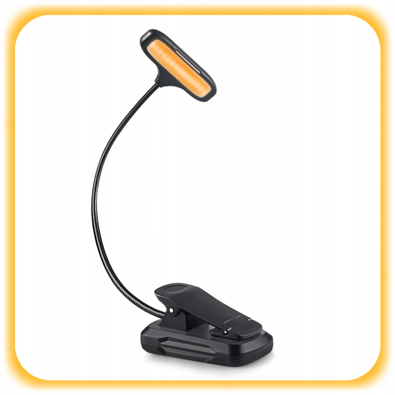 LAMPKA DO CZYTANIA KSIĄŻEK NOCNA Z KLIPSEM USB AKUMULATOR 8 LED 3 BARWY