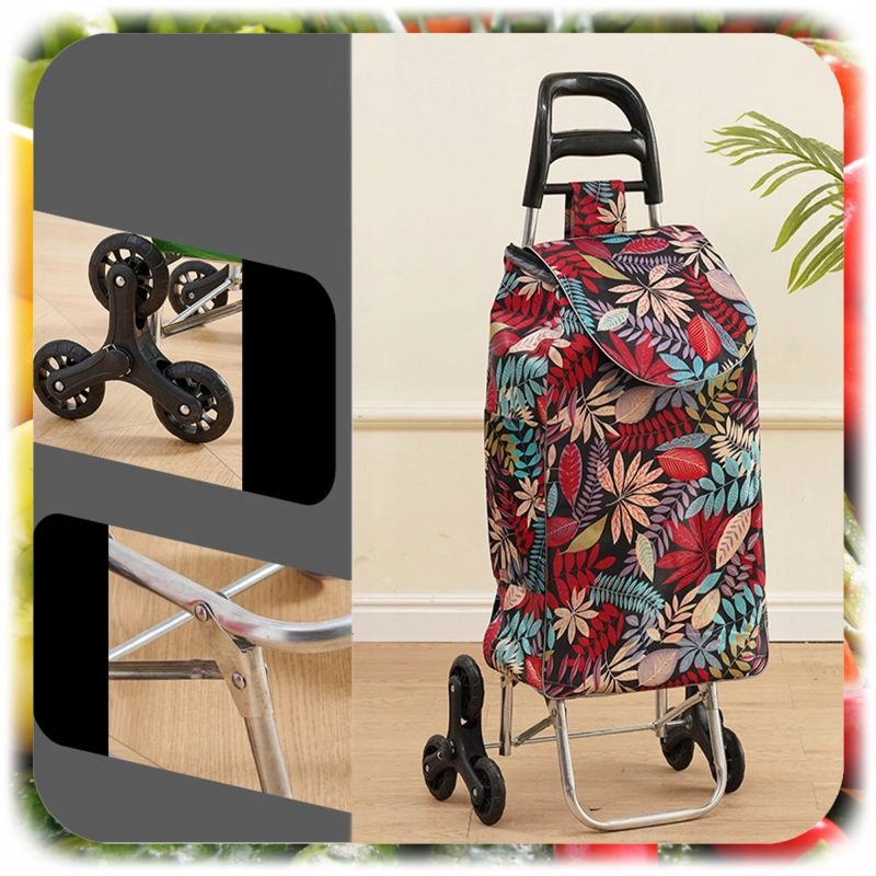 WÓZEK ZAKUPOWY SCHODOWY TORBA NA ZAKUPY NA KÓŁKACH WODOODPORNA W LIŚCIE 35L