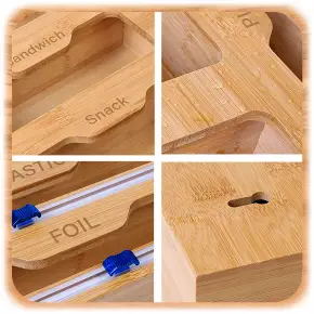 ORGANIZER DO SZUFLADY Wkład na Folię Woreczki Dyspenser Drewniany +Obcinacz