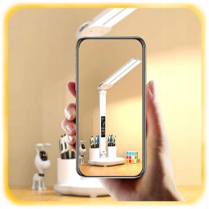 PODWÓJNA LAMPKA BIURKOWA LED Z ORGANIZEREM WYŚWIETLACZEM TEMP ZEGAR DATA