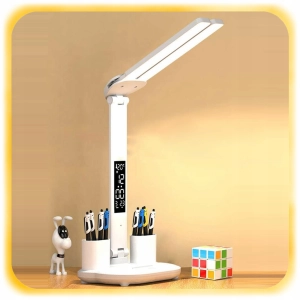 PODWÓJNA LAMPKA BIURKOWA LED Z ORGANIZEREM WYŚWIETLACZEM TEMP ZEGAR DATA