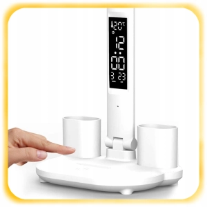 PODWÓJNA LAMPKA BIURKOWA LED Z ORGANIZEREM WYŚWIETLACZEM TEMP ZEGAR DATA