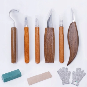 ZESTAW NOŻE I DŁUTA DO RZEŹBIENIA W DREWNIE 9EL NARZĘDZIA + RĘKAWICZKI ETUI