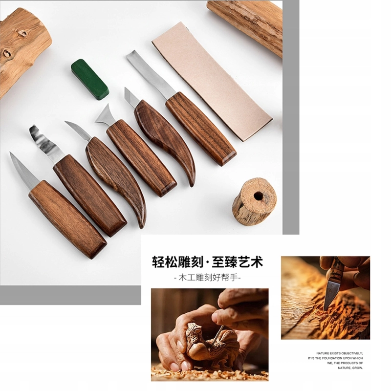 ZESTAW NOŻE I DŁUTA DO RZEŹBIENIA W DREWNIE 9EL NARZĘDZIA + RĘKAWICZKI ETUI