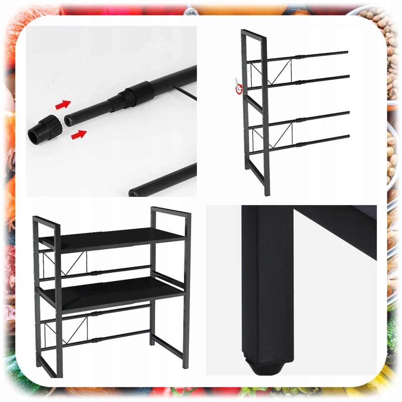 PÓŁKA NA MIKROFALÓWKĘ STOJAK REGAŁ KUCHENNY PRZYPRAWY REGULOWANA ROZSUWANA