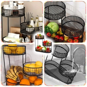 KOSZ NA OWOCE WARZYWA 3 POZIOMOWY METALOWY CZARNY KOSZYK STOJAK ORGANIZER