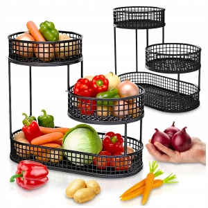KOSZ NA OWOCE WARZYWA 3 POZIOMOWY METALOWY CZARNY KOSZYK STOJAK ORGANIZER