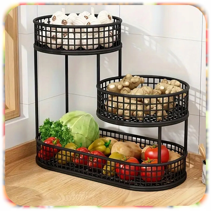 KOSZ NA OWOCE WARZYWA 3 POZIOMOWY METALOWY CZARNY KOSZYK STOJAK ORGANIZER