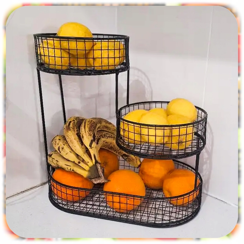KOSZ NA OWOCE WARZYWA 3 POZIOMOWY METALOWY CZARNY KOSZYK STOJAK ORGANIZER