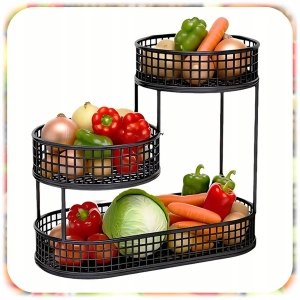 KOSZ NA OWOCE WARZYWA 3 POZIOMOWY METALOWY CZARNY KOSZYK STOJAK ORGANIZER