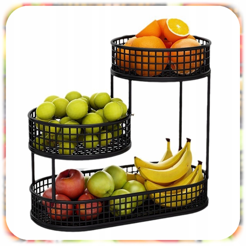 KOSZ NA OWOCE WARZYWA 3 POZIOMOWY METALOWY CZARNY KOSZYK STOJAK ORGANIZER