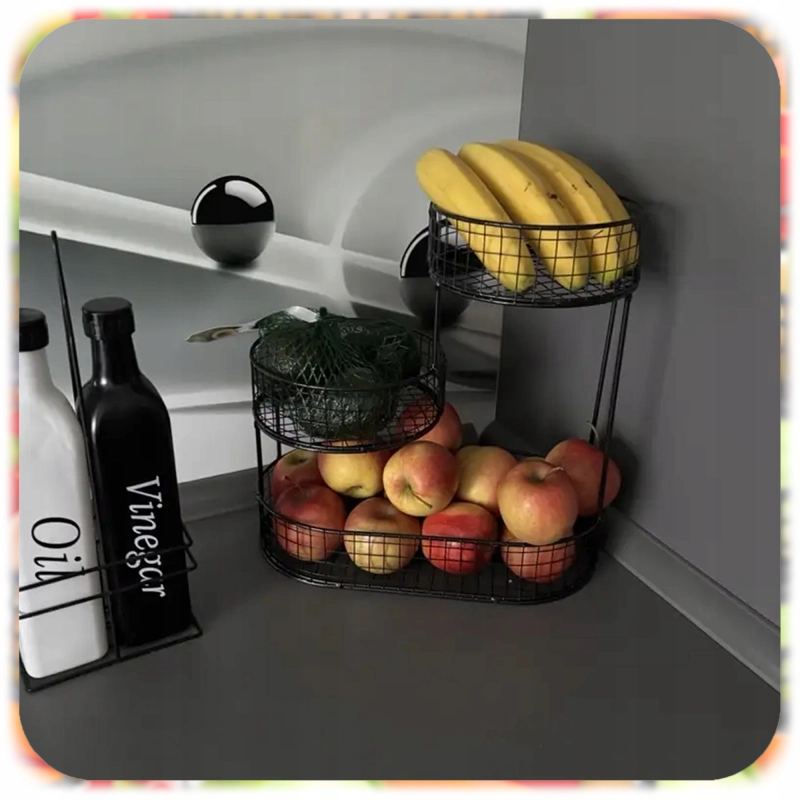 KOSZ NA OWOCE WARZYWA 3 POZIOMOWY METALOWY CZARNY KOSZYK STOJAK ORGANIZER