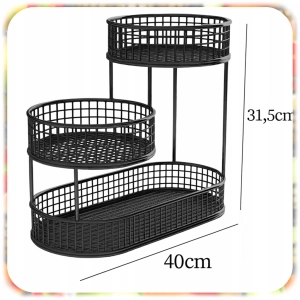 KOSZ NA OWOCE WARZYWA 3 POZIOMOWY METALOWY CZARNY KOSZYK STOJAK ORGANIZER