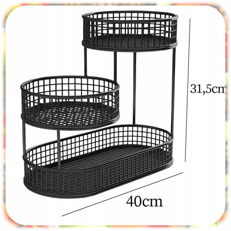 KOSZ NA OWOCE WARZYWA 3 POZIOMOWY METALOWY CZARNY KOSZYK STOJAK ORGANIZER