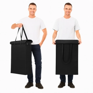 WĄSKI KOSZ NA PRANIE BIELIZNĘ KLAPA POJEMNIK Z UCHWYTAMI CZARNY 45 L