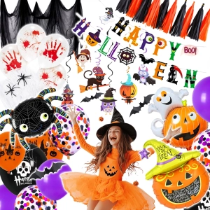 XL ZESTAW DEKORACYJNY NA HALLOWEEN Balony Girlanda Ozdoby Pająki Dynia 72EL