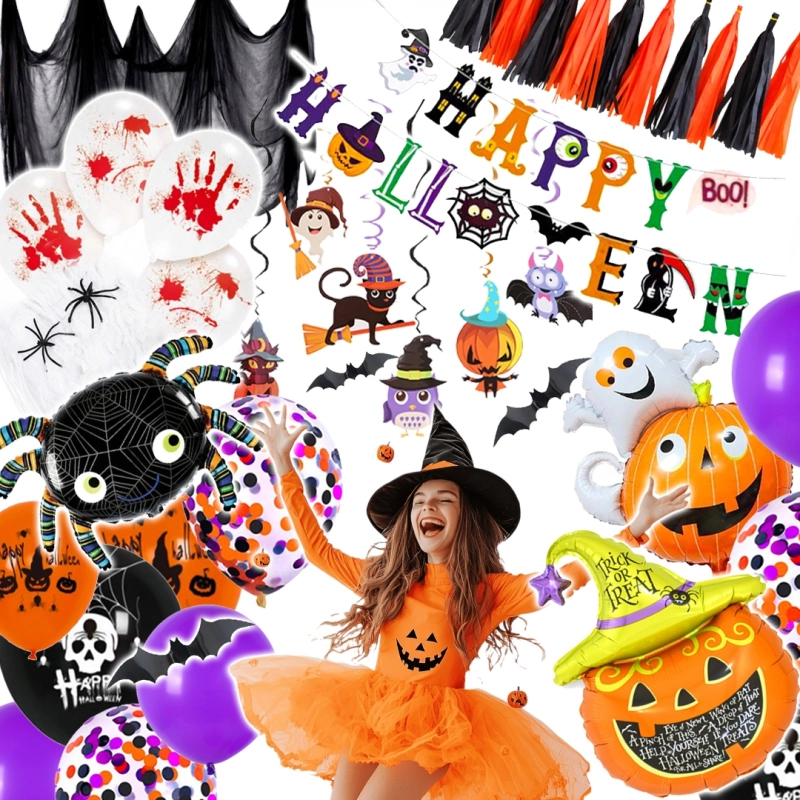XL ZESTAW DEKORACYJNY NA HALLOWEEN Balony Girlanda Ozdoby Pająki Dynia 72EL