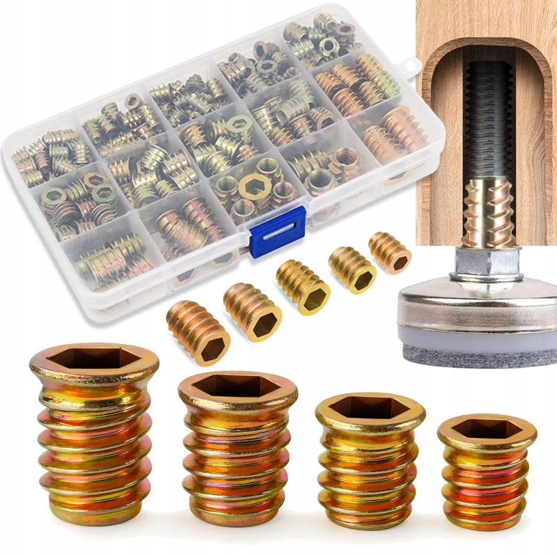 ZESTAW GWINTÓW WKRĘTÓW MUFY GWINTOWANE DO DREWNA MEBLOWE WKRĘCANE M4-M10