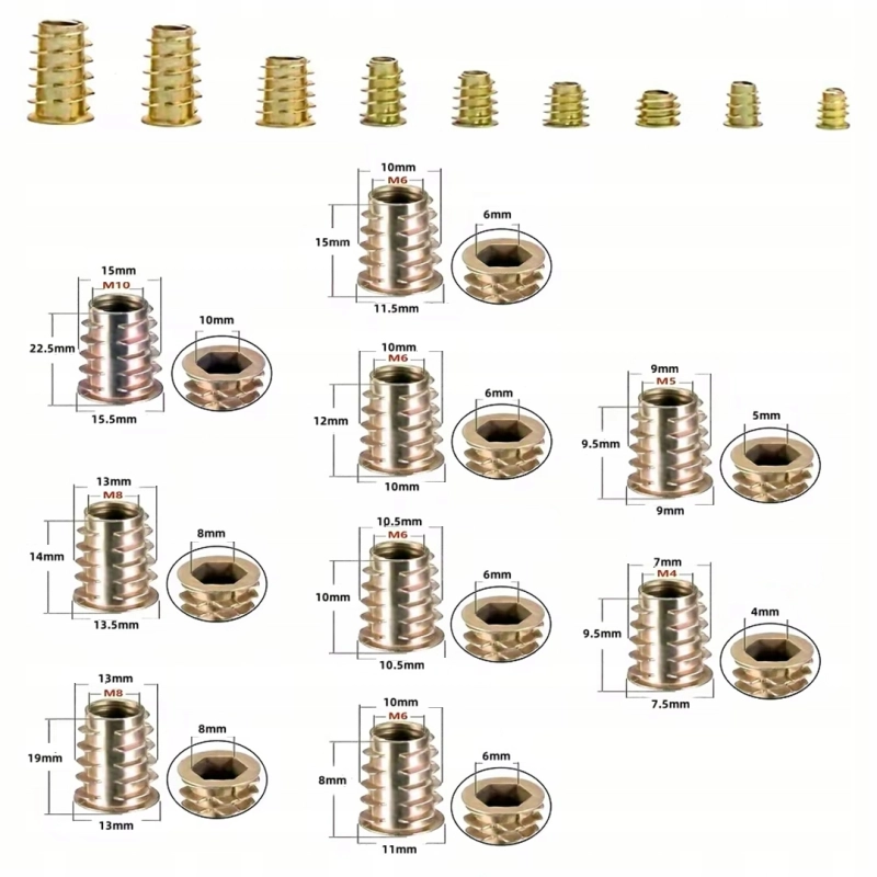 ZESTAW GWINTÓW WKRĘTÓW MUFY GWINTOWANE DO DREWNA MEBLOWE WKRĘCANE M4-M10