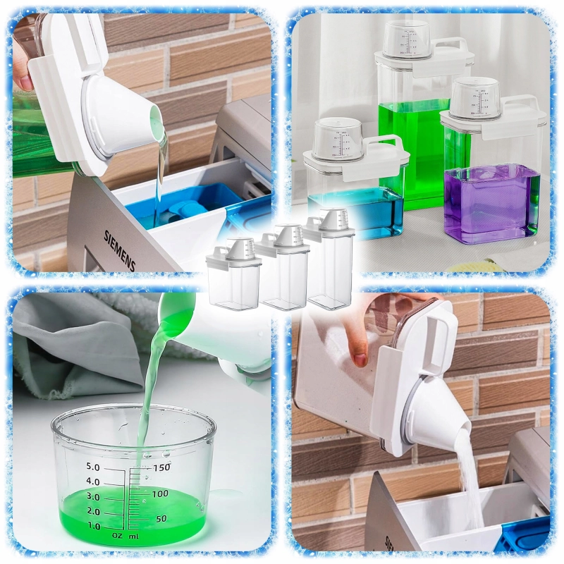 ZESTAW 3SZT POJEMNIK NA PROSZEK DO PRANIA Z MIARKĄ PŁYN DO PŁUKANIA PUDEŁKO