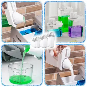 ZESTAW 3SZT POJEMNIK NA PROSZEK DO PRANIA Z MIARKĄ PŁYN DO PŁUKANIA PUDEŁKO