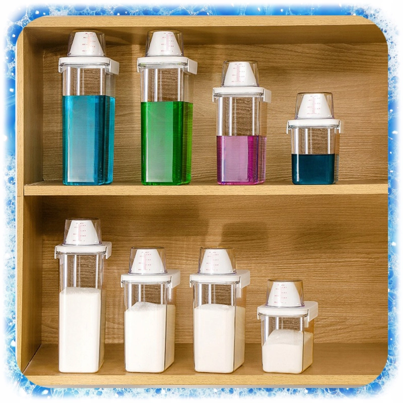 ZESTAW 3SZT POJEMNIK NA PROSZEK DO PRANIA Z MIARKĄ PŁYN DO PŁUKANIA PUDEŁKO