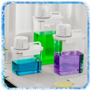 ZESTAW 3SZT POJEMNIK NA PROSZEK DO PRANIA Z MIARKĄ PŁYN DO PŁUKANIA PUDEŁKO