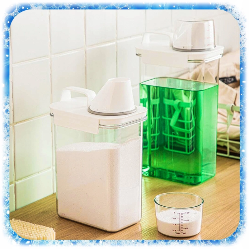 ZESTAW 3SZT POJEMNIK NA PROSZEK DO PRANIA Z MIARKĄ PŁYN DO PŁUKANIA PUDEŁKO