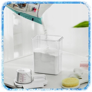 ZESTAW 3SZT POJEMNIK NA PROSZEK DO PRANIA Z MIARKĄ PŁYN DO PŁUKANIA PUDEŁKO