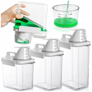 ZESTAW 3SZT POJEMNIK NA PROSZEK DO PRANIA Z MIARKĄ PŁYN DO PŁUKANIA PUDEŁKO